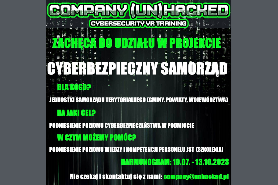 Cyberbezpieczny samorząd - szkolenia z dofinansowaniem - wdrożenie mechanizmów zwiększających odporność na ataki cybernetyczne - szkolenie VR